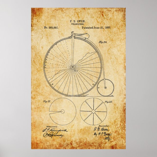 Penny Farthing Bicycle Blueprint Poster (Front)
