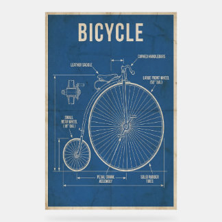 Penny Farthing Bicycle Blueprint Vintage Wall Art Acrylic Sign