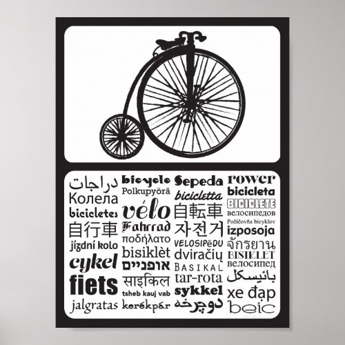 Penny Farthing _ Bicycle in Different Languages Poster