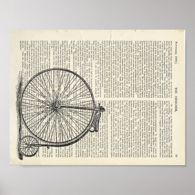 Penny Farthing Book Page Art Poster (Front)