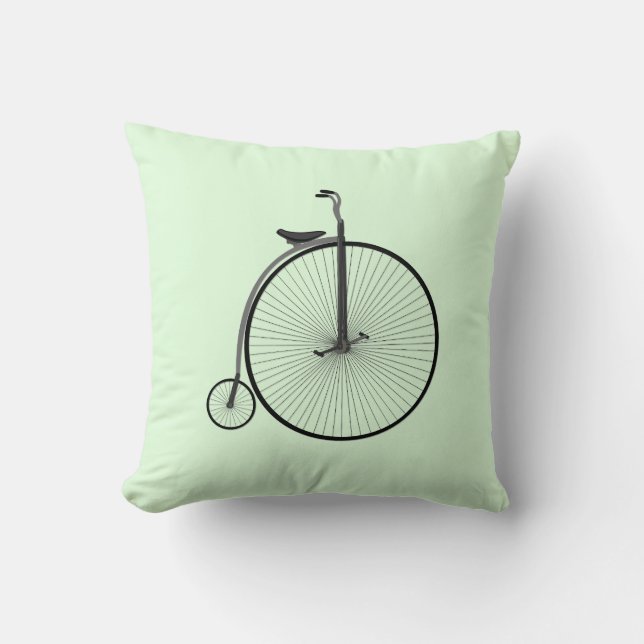 Penny-Farthing High-Wheel Antique Bicycle on Mint Throw Pillow (Front)