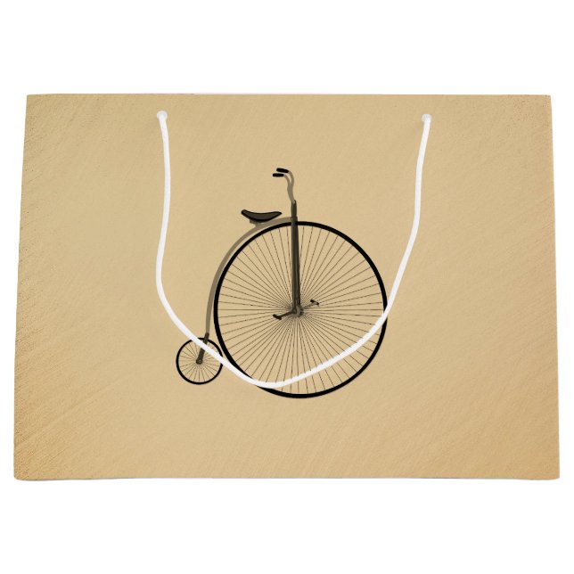 Penny-Farthing High-Wheel Antique Bicycle Rustic Large Gift Bag (Front)