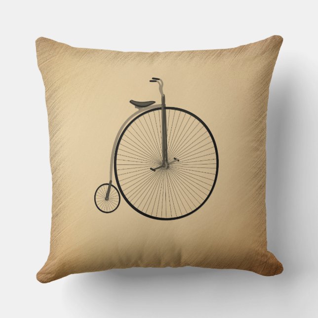 Penny-Farthing High-Wheel Antique Bicycle Rustic Throw Pillow (Back)