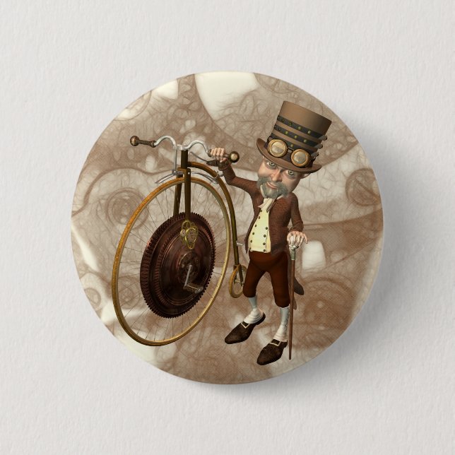 Penny Farthing Steampunk Pinback Button (Front)