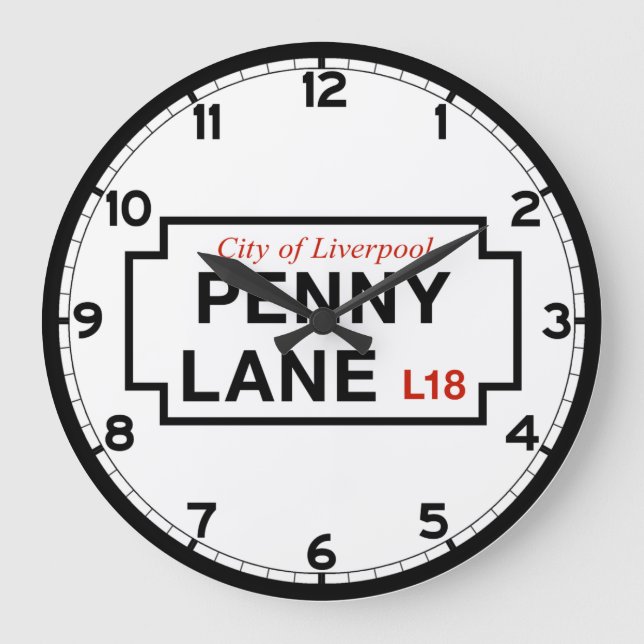 Penny Lane, Street Sign, Liverpool, UK Large Clock (Front)