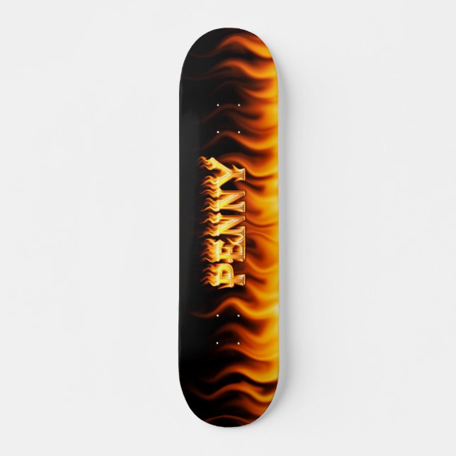 Penny skateboard fire and flames design. deck (Front)