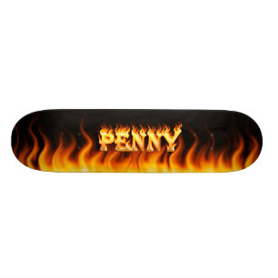 Penny skateboard fire and flames design. deck