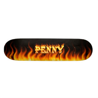 Penny skateboard fire and flames design. deck