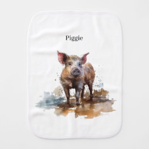 Penny the Playful Piglet, custom Baby Burp Cloth