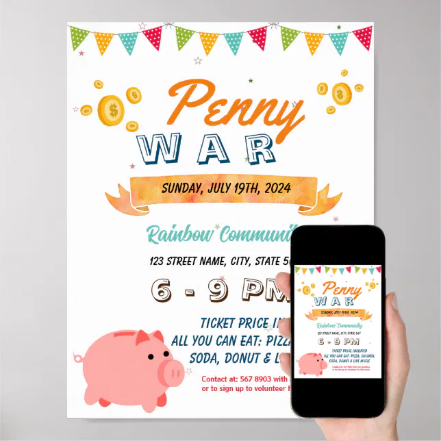 Penny War Flyer Editable Template Poster Zazzle Penny War Flyer Editable Template Poster Zazzle