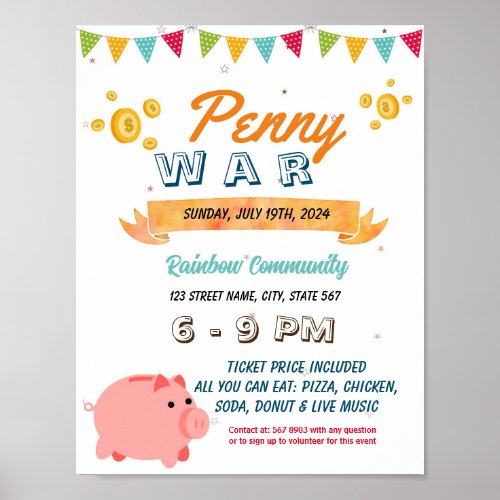 Penny War Flyer Editable Template Poster