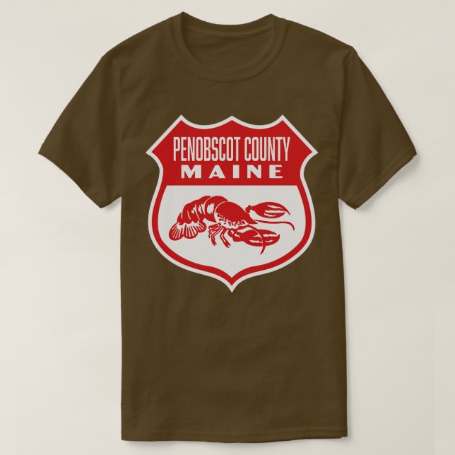 Penobscot County Maine Retro  Shield Red T-Shirt (Design Front)