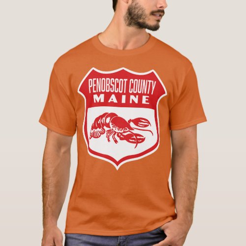 Penobscot County Maine Retro  Shield Red T_Shirt