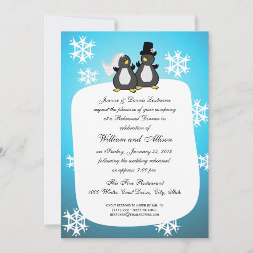 Penquin Wedding Rehearsal Dinner Announcements