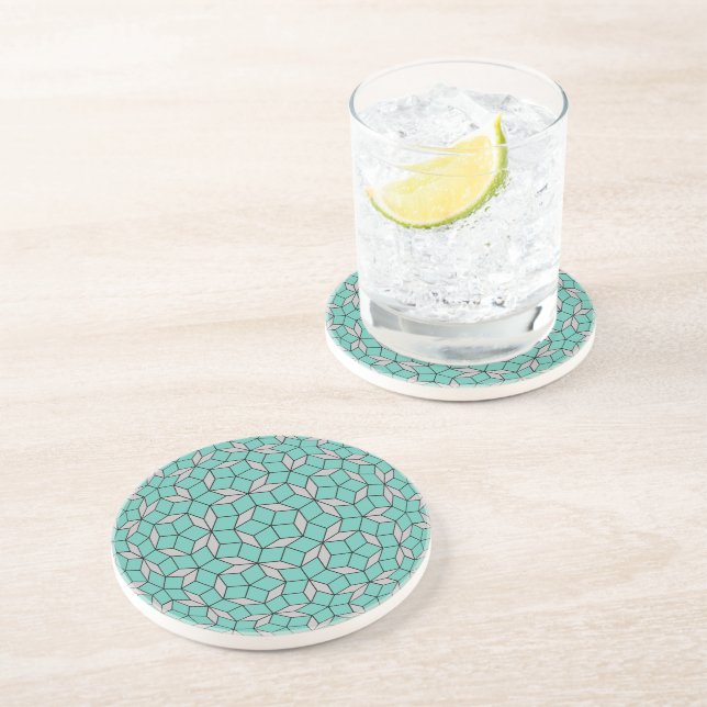 Penrose tiling pattern rounded, gray turquoise coaster (Side)