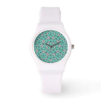 Penrose tiling pattern rounded, gray turquoise watch