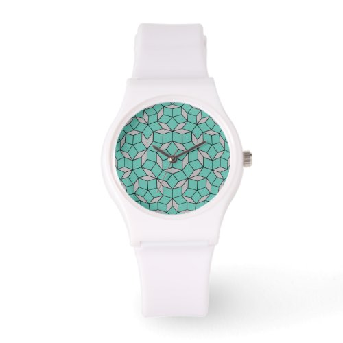 Penrose tiling pattern rounded gray turquoise watch