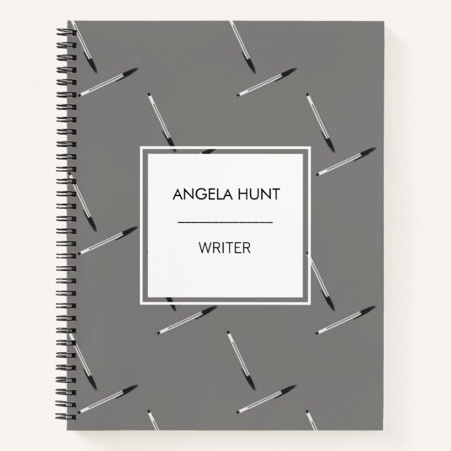 Pens pattern gray custom name notebook (Front)