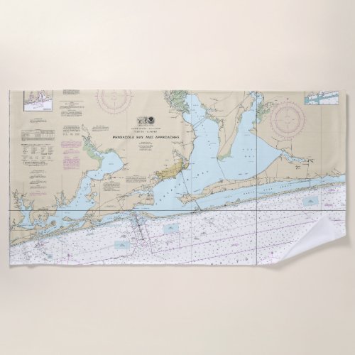 Pensacola Bay and Approaches Nautical Chart 11382 Beach Towel