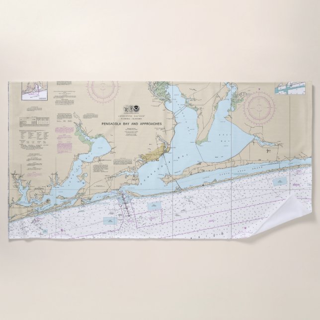 Pensacola Bay and Approaches Nautical Chart 11382 Beach Towel (Front)