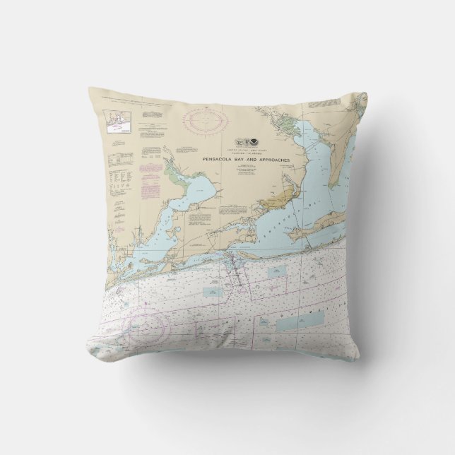 Pensacola Bay and Approaches Nautical Chart 11382 Throw Pillow (Front)
