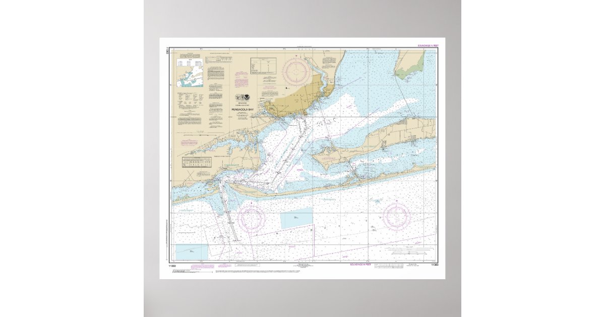 Pensacola Bay Nautical Chart 11383 Zazzle