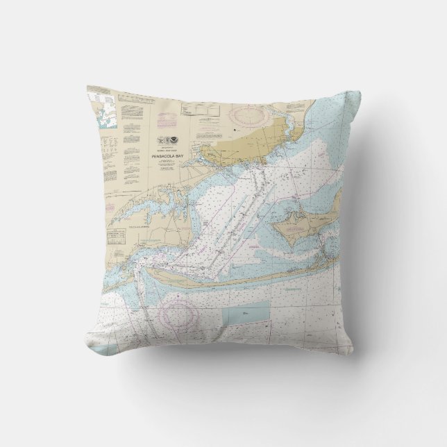 Pensacola Bay Nautical Chart 11383 Throw Pillow (Front)