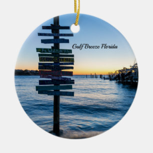 Pensacola Bay Sign Sunset By Dock Circle Ornament