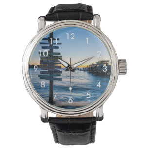 Pensacola Bay Sign Sunset By Dock Wrist Watch