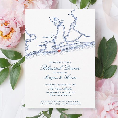 Pensacola Beach FL Elegant Rehearsal Dinner Invitation