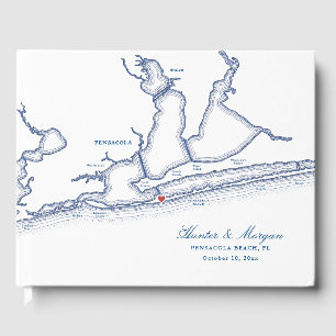 Pensacola Beach FL Map Elegant Navy Blue Wedding Guest Book