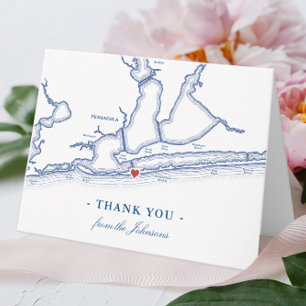 Pensacola Beach FL Map Wedding Personalized Letterpress Thank You Card