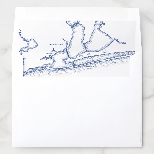 Pensacola Beach FL Navy Blue Map DIY Wedding Envelope Liner (In Envelope)