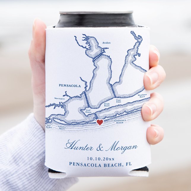 Pensacola Beach Florida Map Wedding Favor Can Cooler (Pensacola Beach Florida koozie wedding favor can cooler map coozie from Coastal Map Designs)