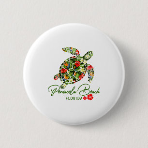 Pensacola Beach Florida Sea Turtle Tropical Hibisc Button
