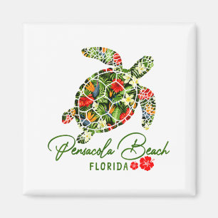 Pensacola Beach Florida Sea Turtle Tropical Hibisc Magnet