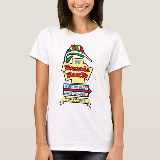 Pensacola Beach Sign Ladies Fitted T-Shirt (Front)