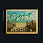 Pensacola Beach Vintage Travel Magnet<br><div class="desc">This Greetings From Pensacola vintage postcard design features a sandy beach with a beautiful turquoise ocean water and above the sea,  a blue sky with billowy white clouds. In vintage travels style.</div>