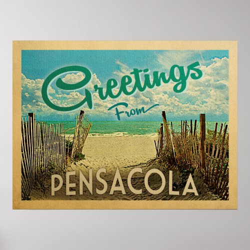 Pensacola Beach Vintage Travel Poster