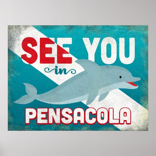 Pensacola Dolphin _ Retro Vintage Travel Poster