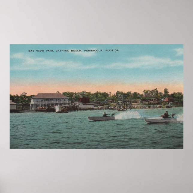 Pensacola, FL - Bay View of Beach w/ Speed Poster (Front)