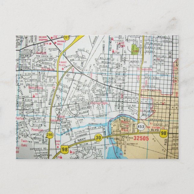 PENSACOLA, FL Vintage Map Postcard (Front)