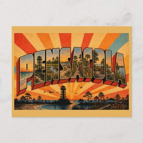 Pensacola FL Vintage Travel Art Postcard