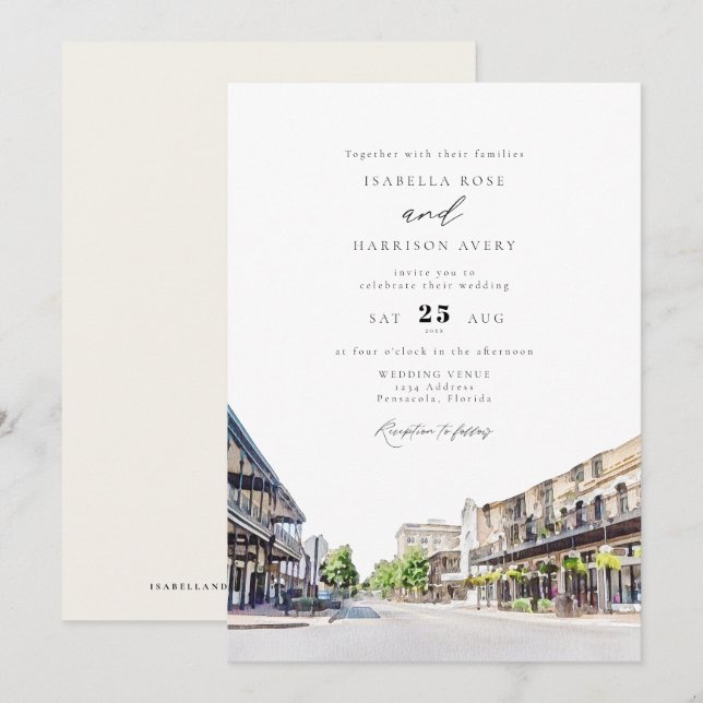 PENSACOLA FLORIDA Destination Travel Wedding Invitation (Front/Back)