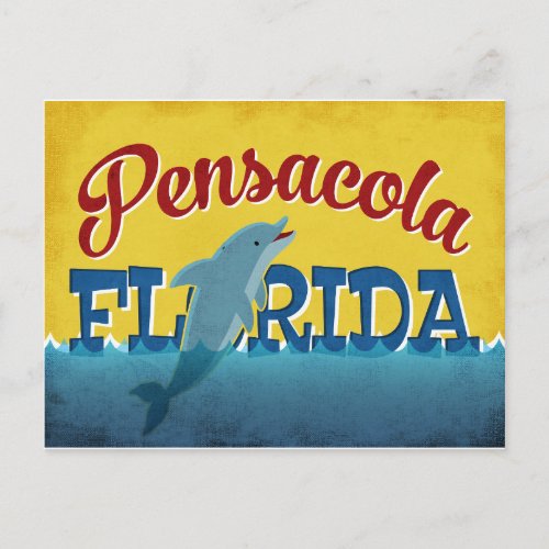 Pensacola Florida Dolphin Retro Vintage Travel Postcard