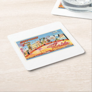 Pensacola Florida FL Old Vintage Travel Souvenir Square Paper Coaster