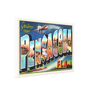 Pensacola Florida FL Vintage Large Letter Postcard Canvas Print