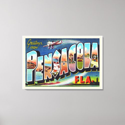 Pensacola Florida FL Vintage Large Letter Postcard Canvas Print