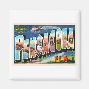 Pensacola Florida FL Vintage Large Letter Postcard Magnet