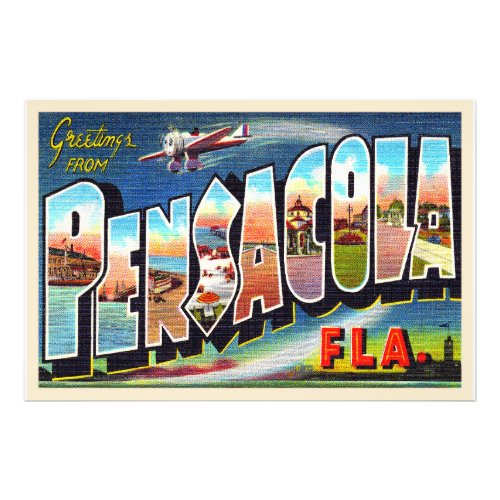 Pensacola Florida FL Vintage Large Letter Postcard Photo Print